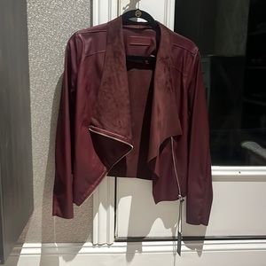 Maroon leatherette with suede Moto jacket with silver zipper